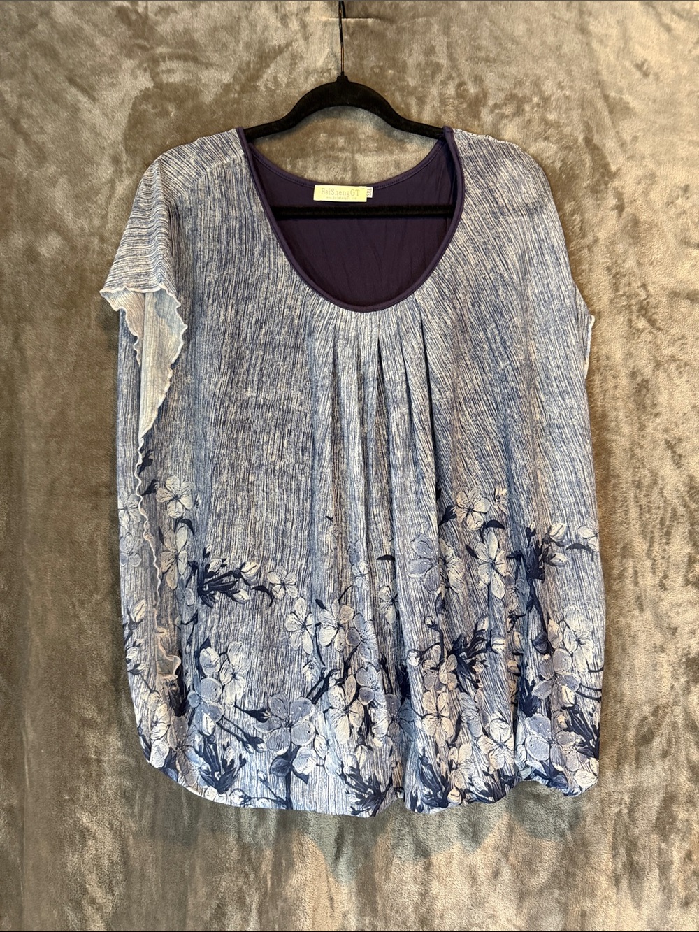 Navy Floral Scoop Neck Women's Blouse by Bobeau